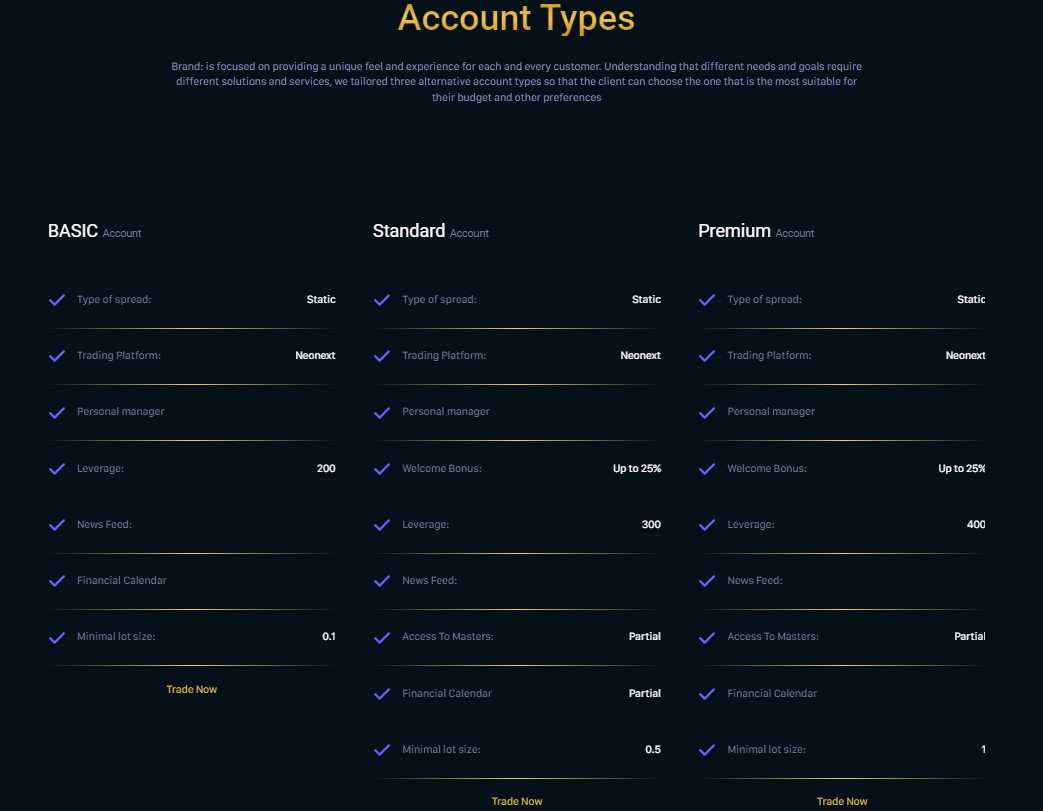 Goldvence account types