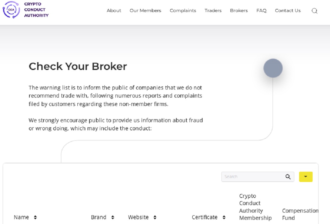 Crypto Conduct Authority Brokers Check